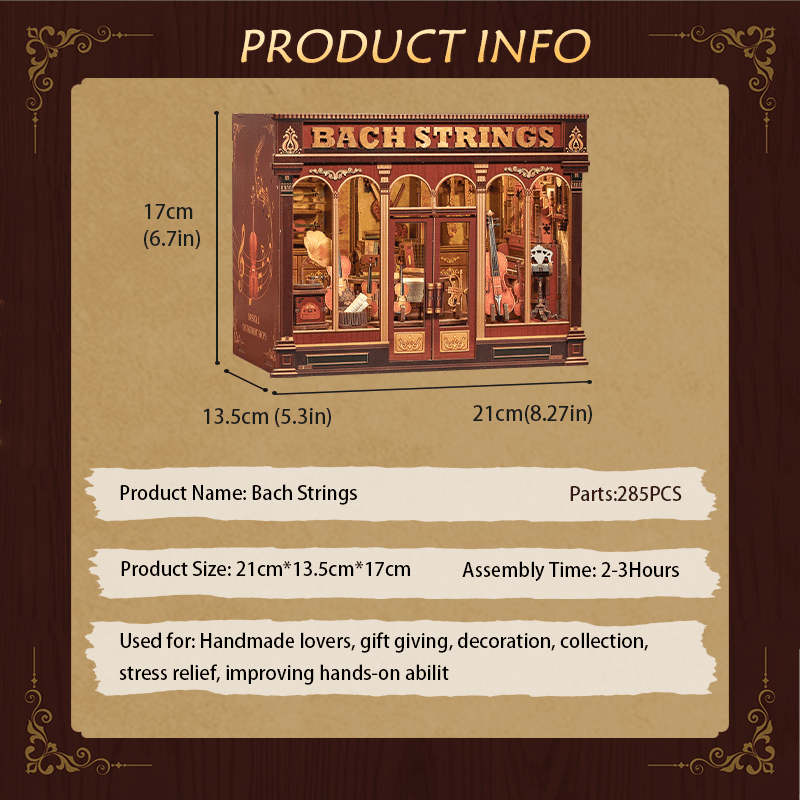 Bach Strings Dollhouse Kit - Miniature Wizardi Roombox Kit with LED Light F07M51-98-GB404