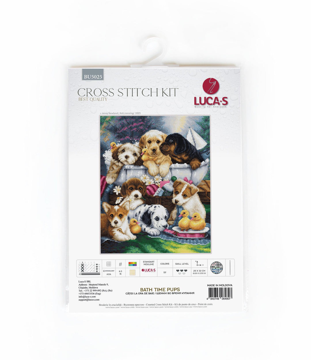 Bath Time Pups BU5025L Counted Cross-Stitch Kit