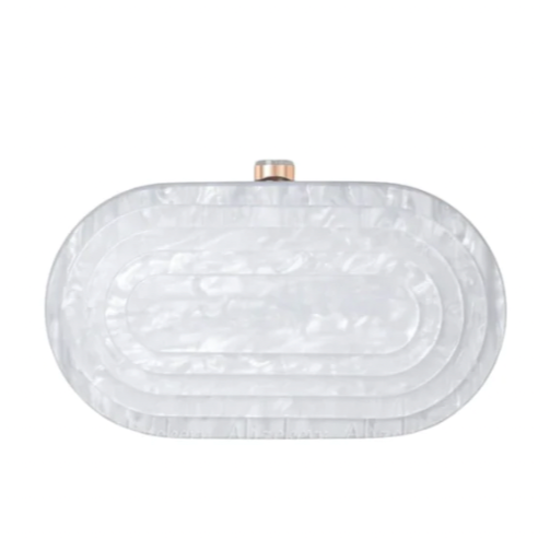 Art Deco Acrylic Oval Clutch Handbag-White