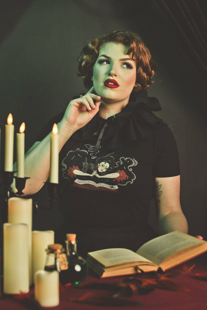 Witch Bible Fitted Tee in Black - SMALL