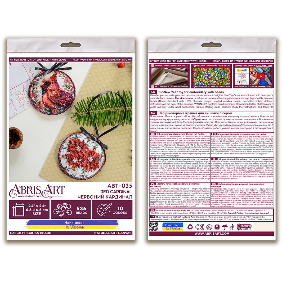Bead Embroidery Kit Decoration - Red cardinal ABT-035