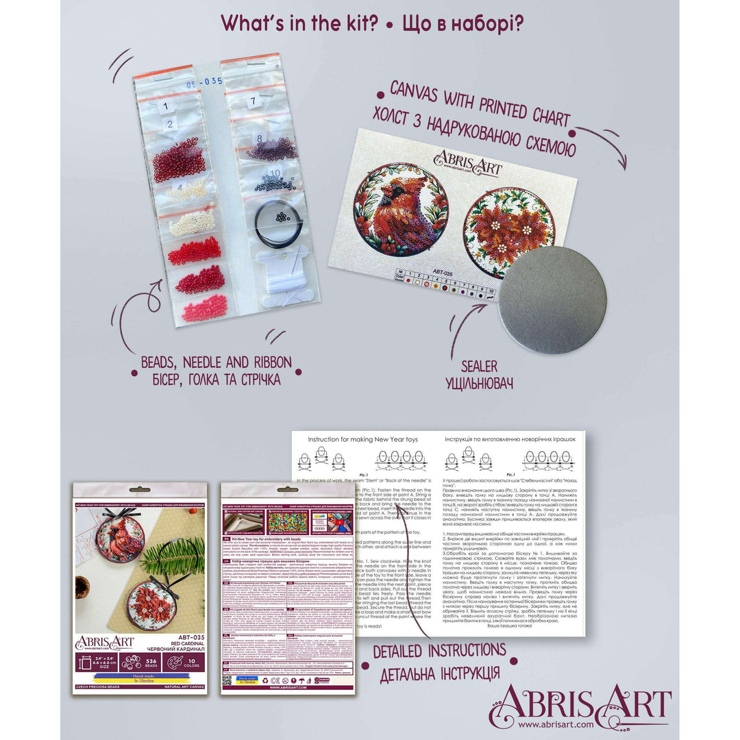 Bead Embroidery Kit Decoration - Red cardinal ABT-035