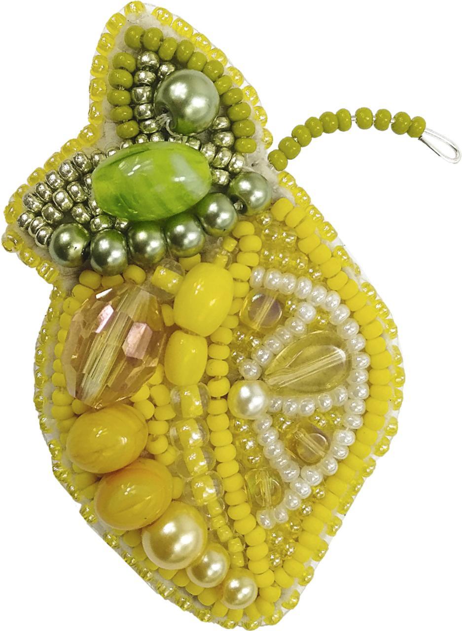 Beadwork kit for creating brooch Crystal Art Lemon BP-240C