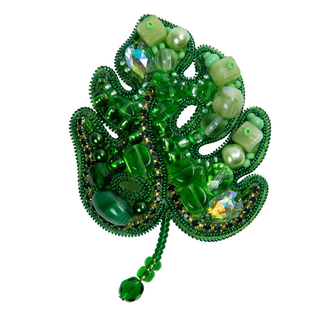 Beadwork kit for creating brooch Crystal Art Monstera BP-345C