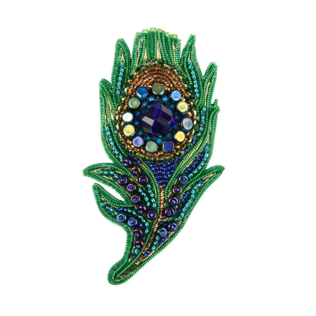 Beadwork kit for creating brooch Crystal Art "Peacock feather" BP-353C