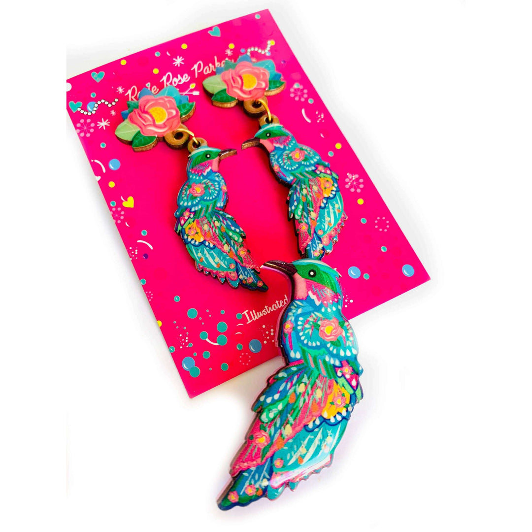 Beautiful Illustrated Bird Brooch by Rosie Rose Parker