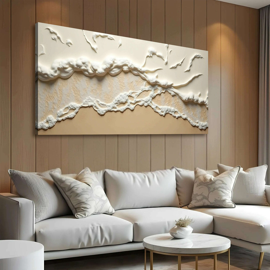 Beige Abstract Ocean Waves Wall Art