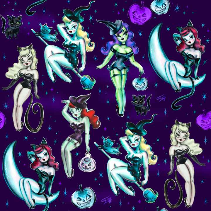 Vintage Witches Dark Leggings by Miss Fluff x Lipstick & Chrome TC2