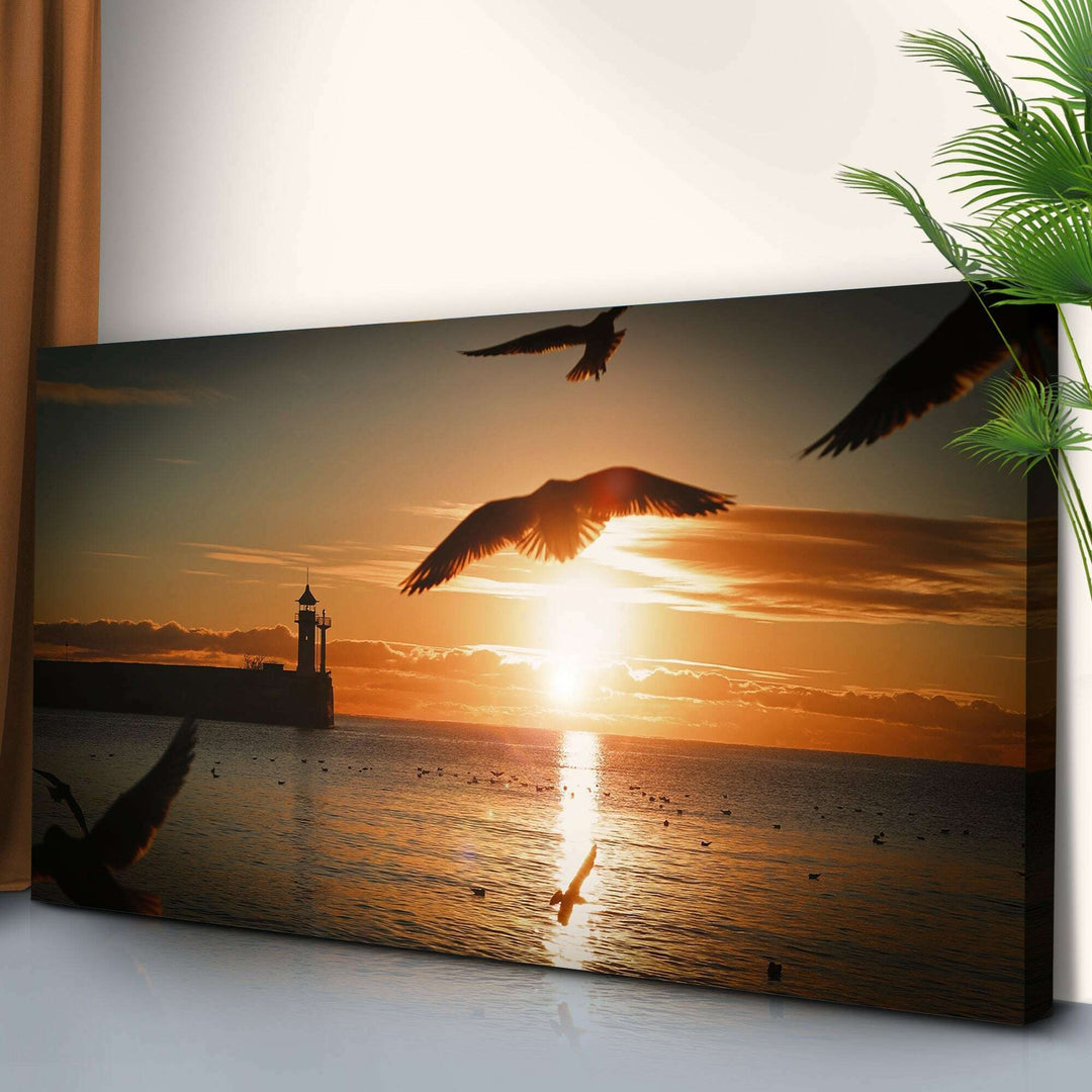 Birds On Magical Sunrise Canvas Wall Art