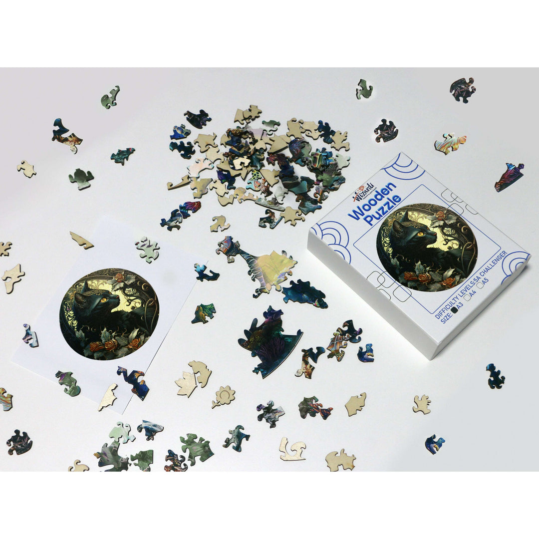 Black Cat - Jigsaw Wooden Puzzle by Wizardi F07N9-30