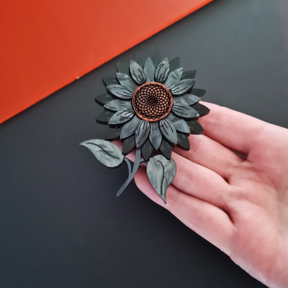 Black Sunflower Brooch by Cherryloco Jewellery  1