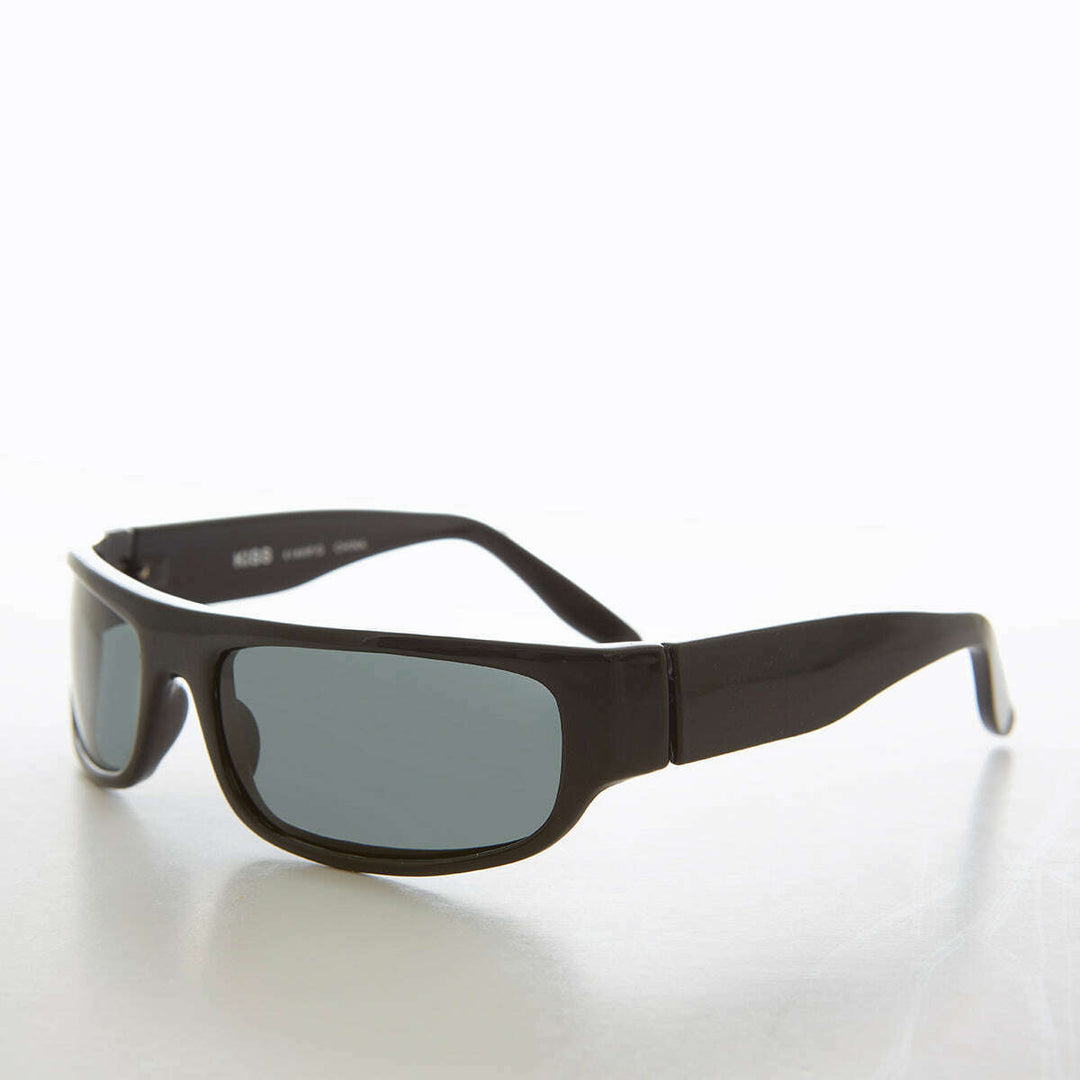 Black Wraparound Rectangular Vintage Sunglasses - Keane