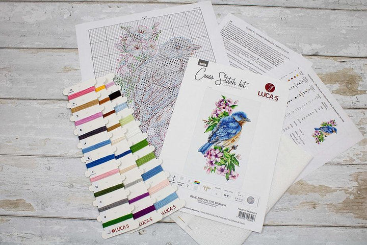 Blue bird on the branch  B1198L Counted Cross-Stitch Kit