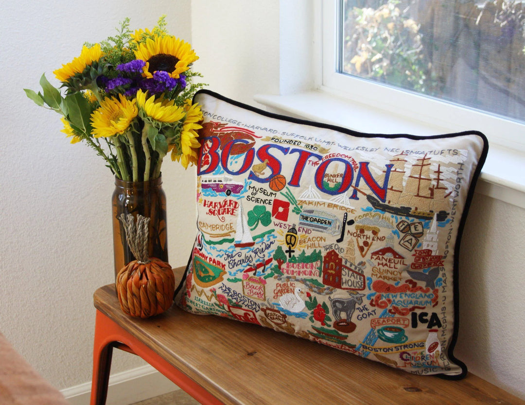 Boston Hand-Embroidered Pillow