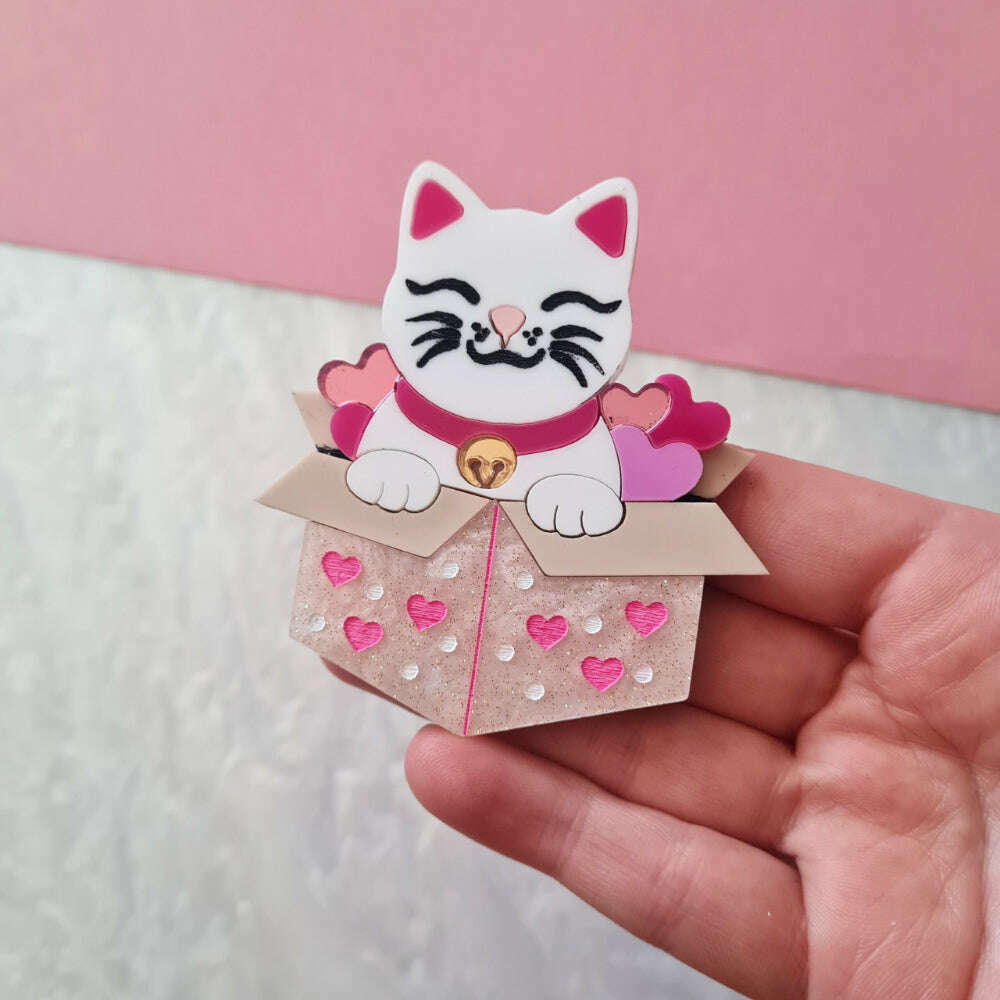 Box of Love Kitty Brooch by Cherryloco Jewellery  1