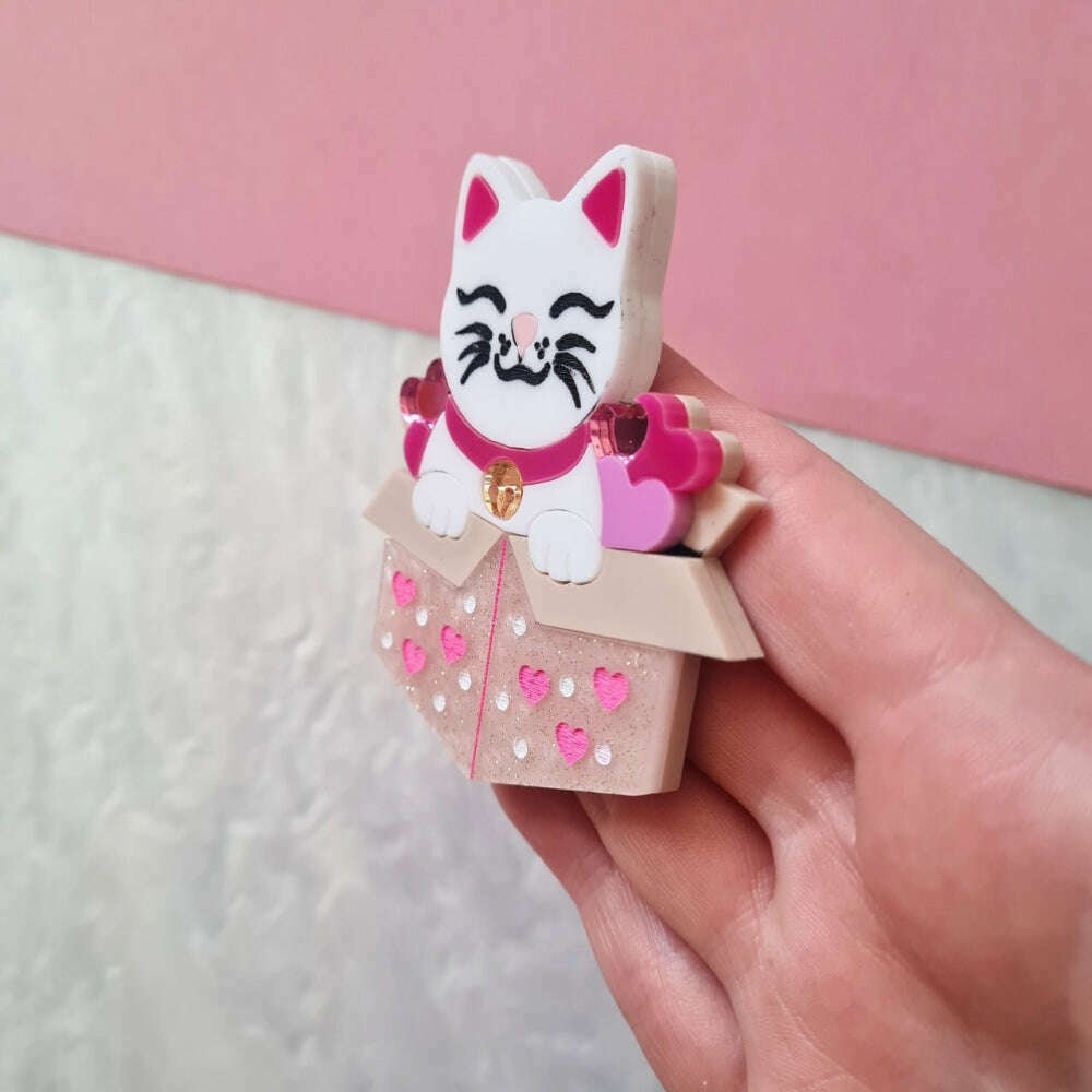 Box of Love Kitty Brooch by Cherryloco Jewellery  2