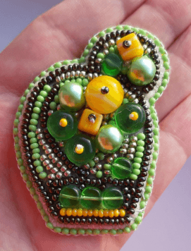 BP-187C Beadwork kit for creating brooch Crystal Art "Bright cactus"
