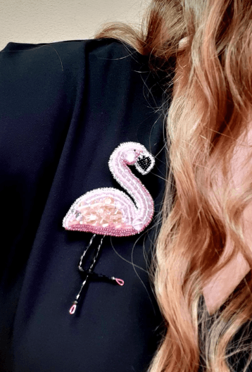 BP-216C Beadwork kit for creating brooch Crystal Art "Flamingo"