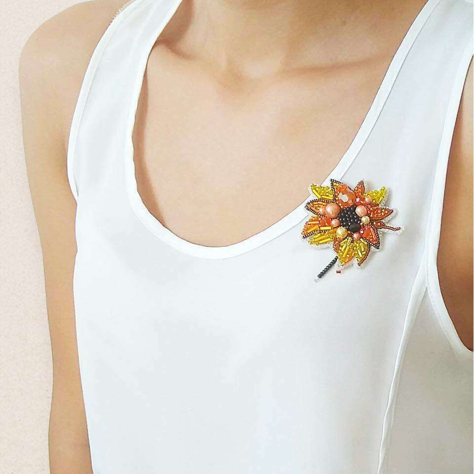 BP-228C Beadwork kit for creating brooch Crystal Art "Sunflower"