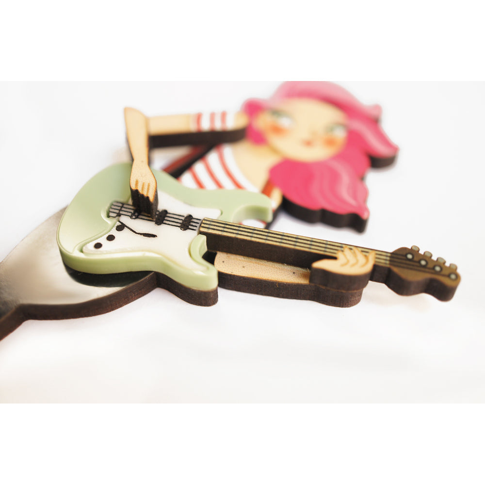 Girl playing the electric bass Brooch by Laliblue 1
