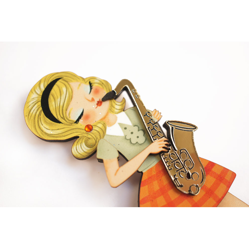 Girl playing the Saxophone Brooch by Laliblue 1