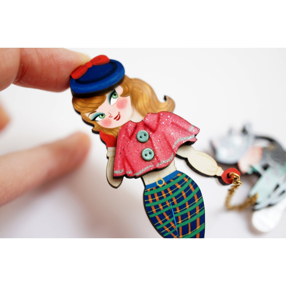 Brooch for Girl with Cat on Sled by Laliblue 2