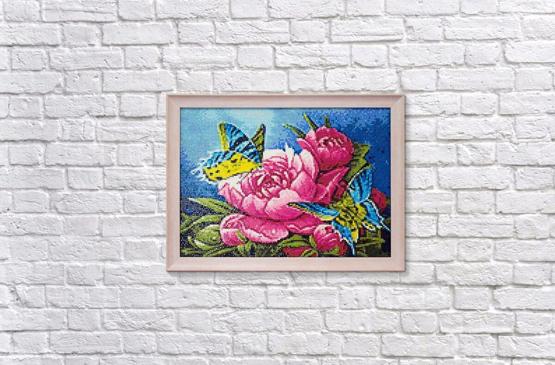 Butterflies and Peonies WD2493 14.9 x 10.6 inches Wizardi Diamond Painting Kit
