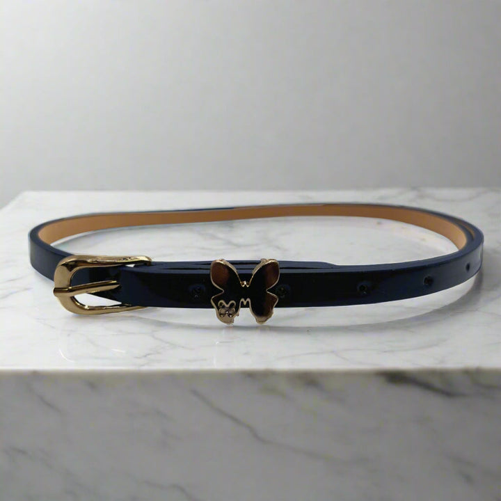 Vegan Leather Belt with Butterfly Accents