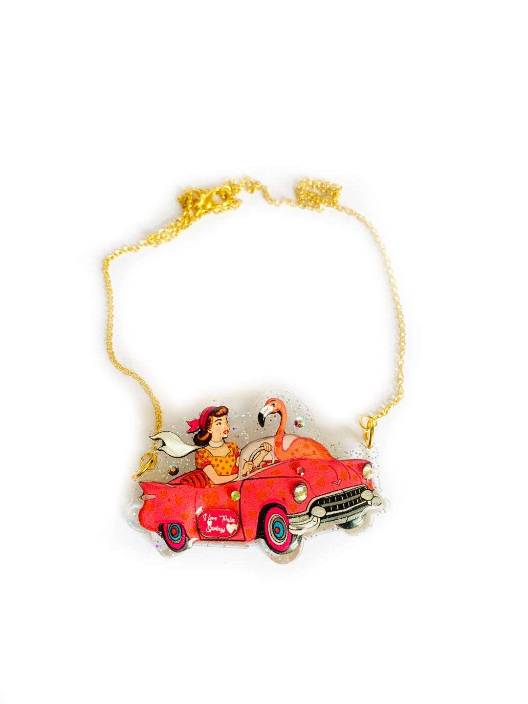 Frankie & the Flamingo Car Necklace by Rosie Rose Parker