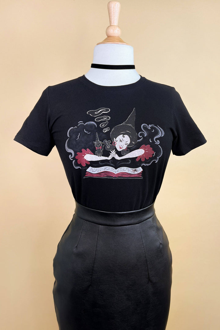 Witch Bible Fitted Tee in Black - SMALL