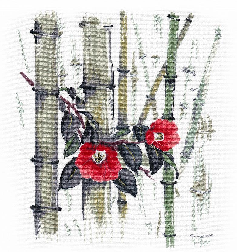 Camellias in bamboo grove 1268 Counted Cross Stitch Kit