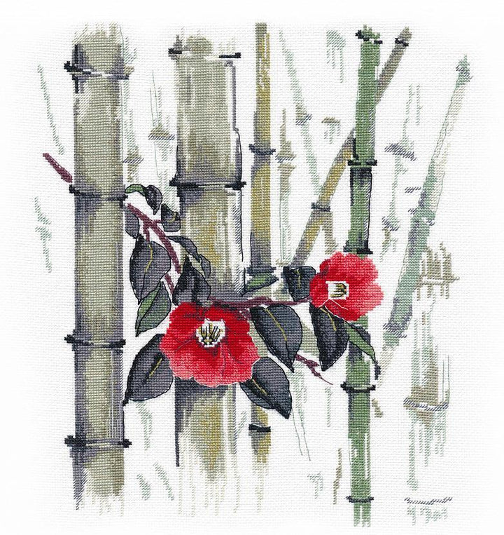 Camellias in bamboo grove 1268 Counted Cross Stitch Kit