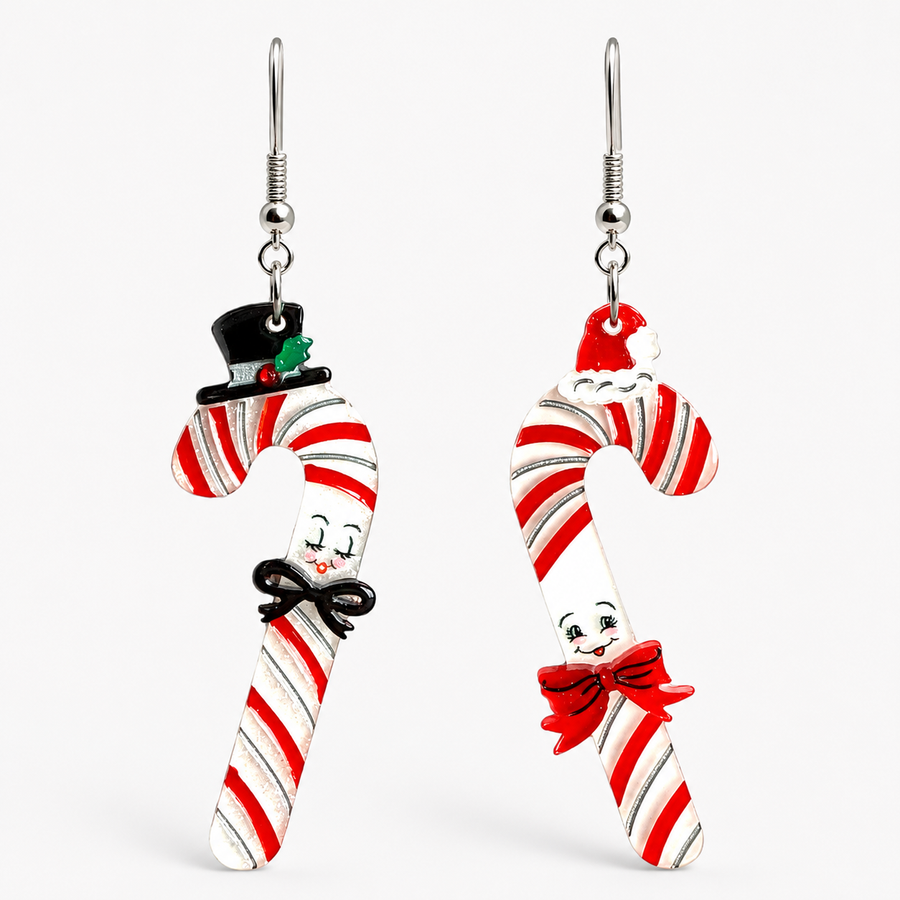 candy cane couple acrylic earrings