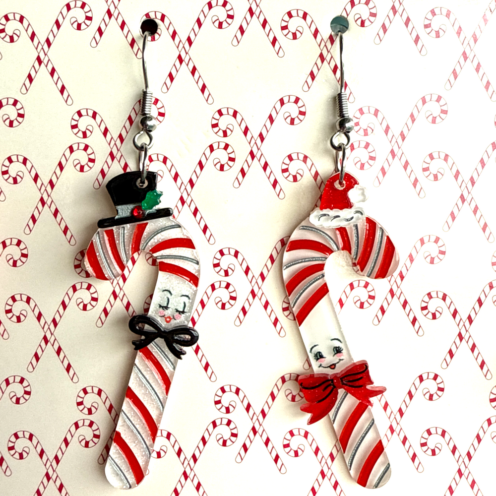acrylic candy cane couple earrings
