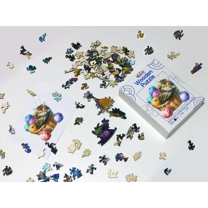 Cat in a Basket - Jigsaw Wooden Puzzle by Wizardi F07N9-36
