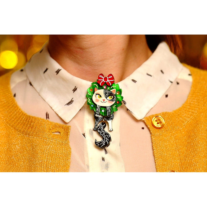 Cat in A Christmas Wreath Button Cover by Laliblue 3