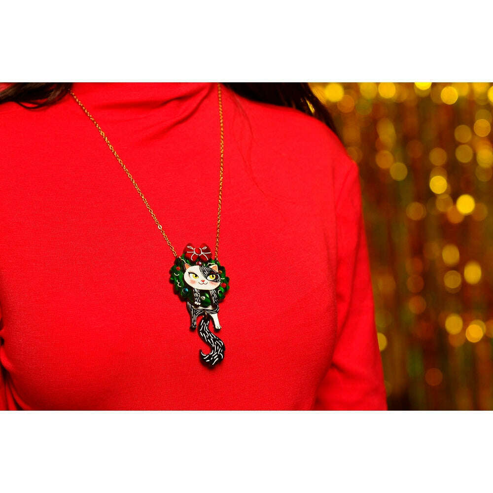 Cat in A Christmas Wreath Necklace by Laliblue – view 3