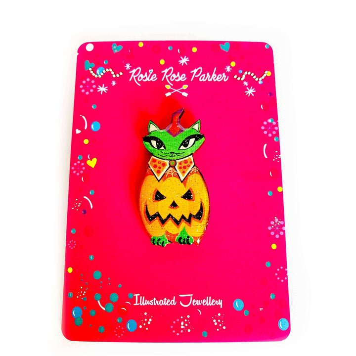 Cat in a Pumpkin Costume Pin by Rosie Rose Parker