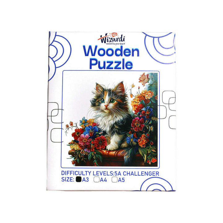 Cat with Flowers - Jigsaw Wooden Puzzle by Wizardi F07N9-15