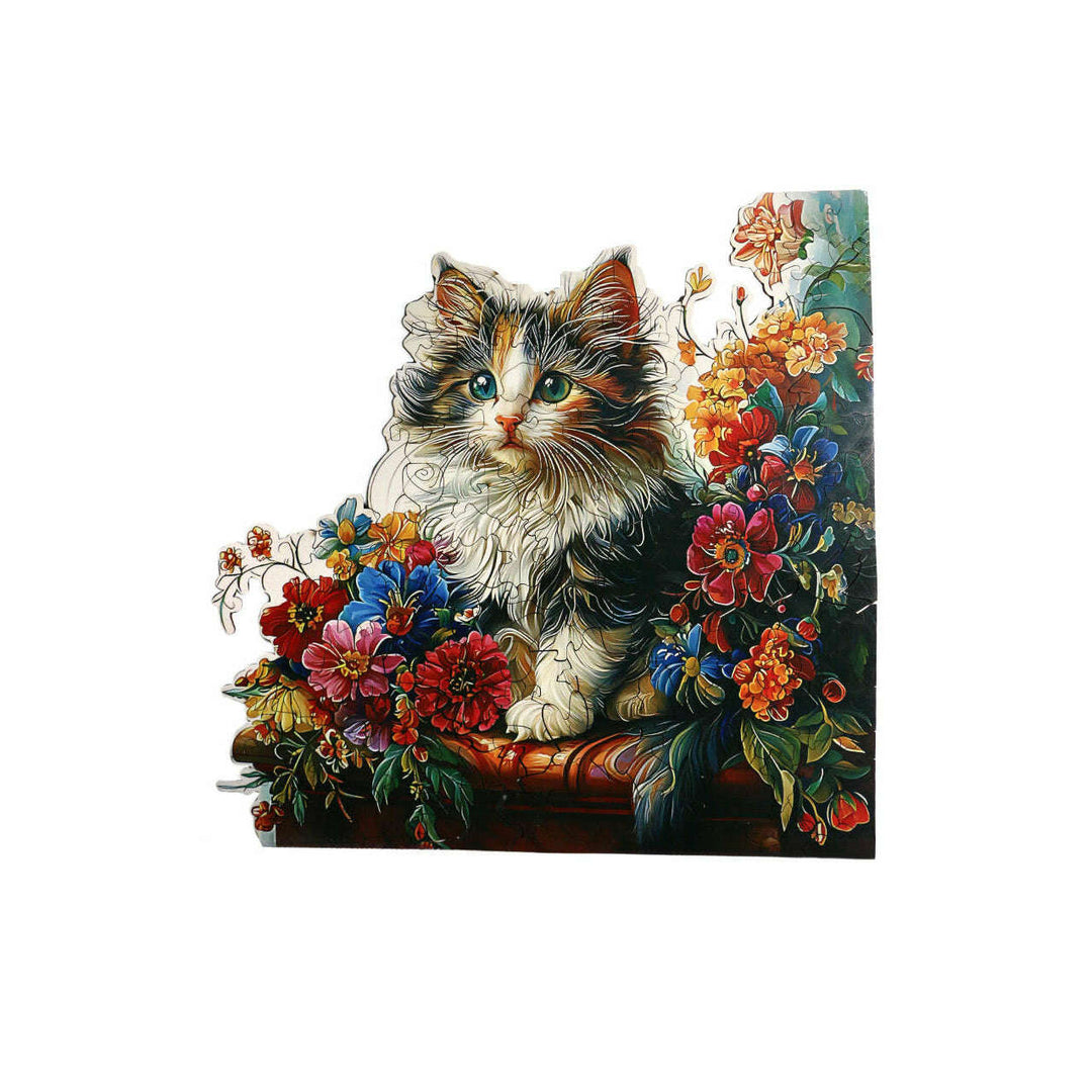 Cat with Flowers - Jigsaw Wooden Puzzle by Wizardi F07N9-15