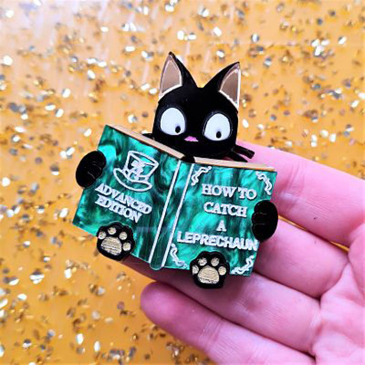 Catch A Leprechaun Book Cat Brooch by Cherryloco Jewellery 4