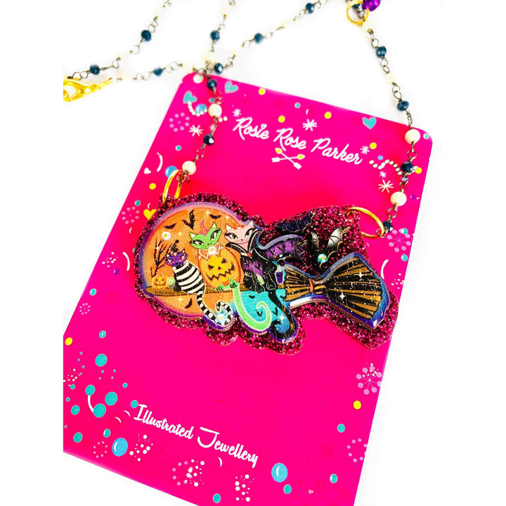 Cats on a Broom Necklace by Rosie Rose Parker