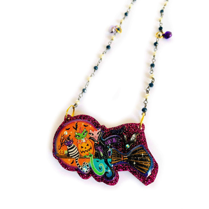 Cats on a Broom Necklace by Rosie Rose Parker