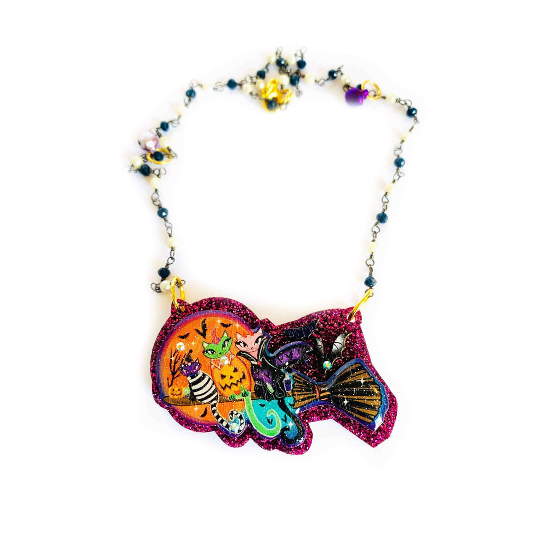 Cats on a Broom Necklace by Rosie Rose Parker