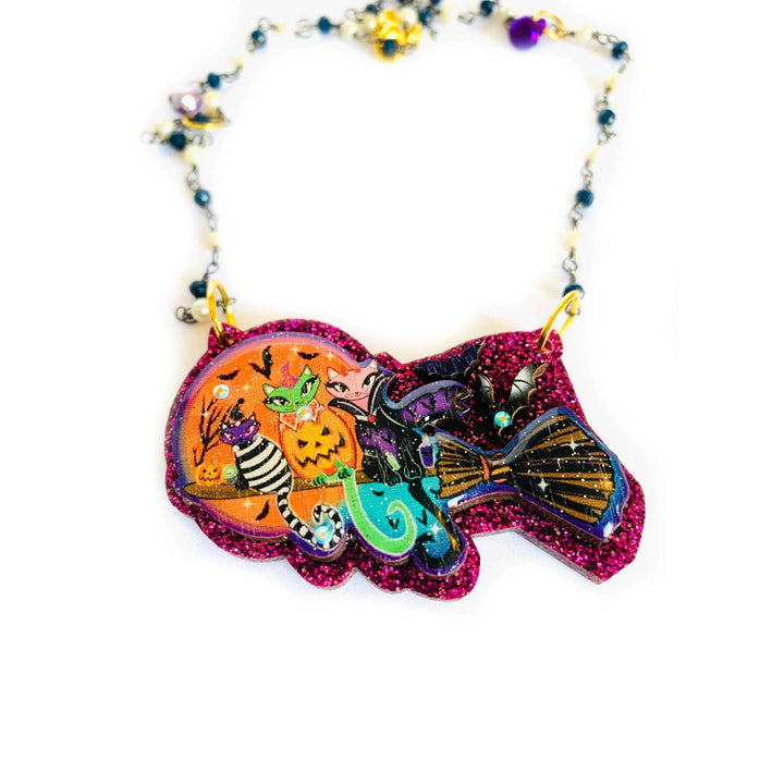 Cats on a Broom Necklace by Rosie Rose Parker
