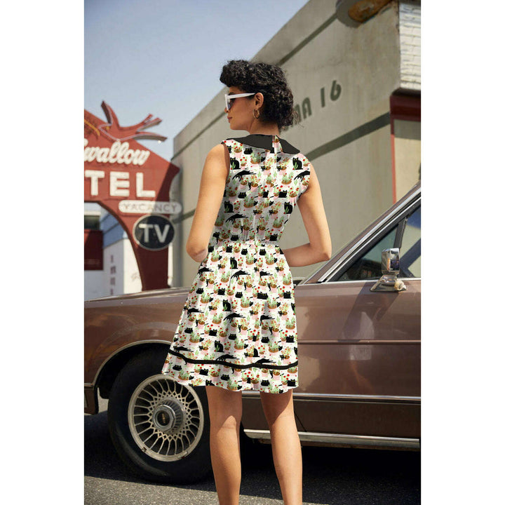 Cats & Plants Collared Dress - Plus Sizes only
