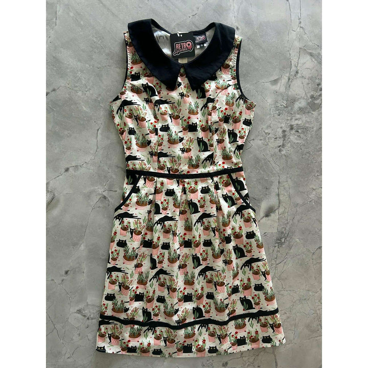 Cats & Plants Collared Dress - Plus Sizes only