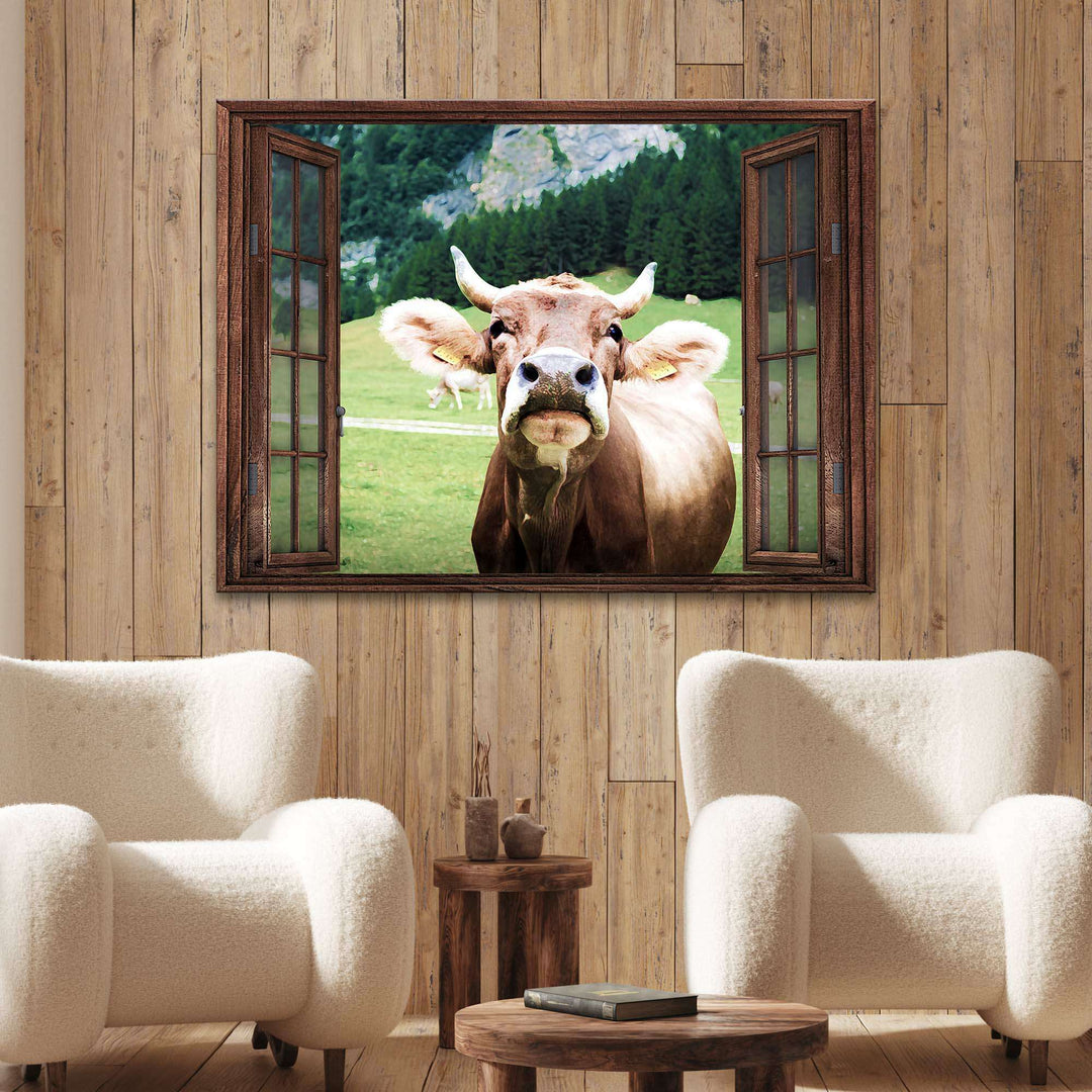 Cattle On Window Canvas Wall Art