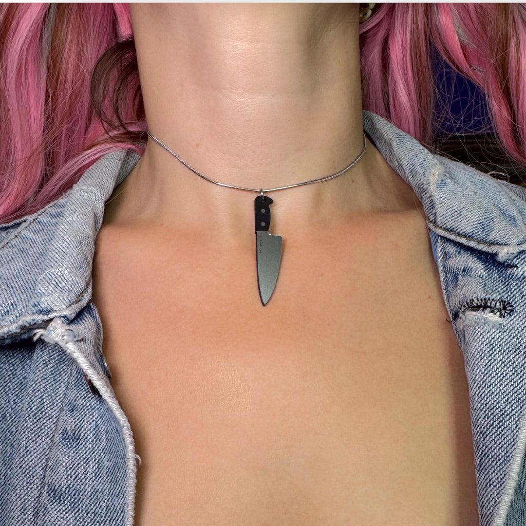 Last Chance! Chef's Knife Necklace in Silver/Black