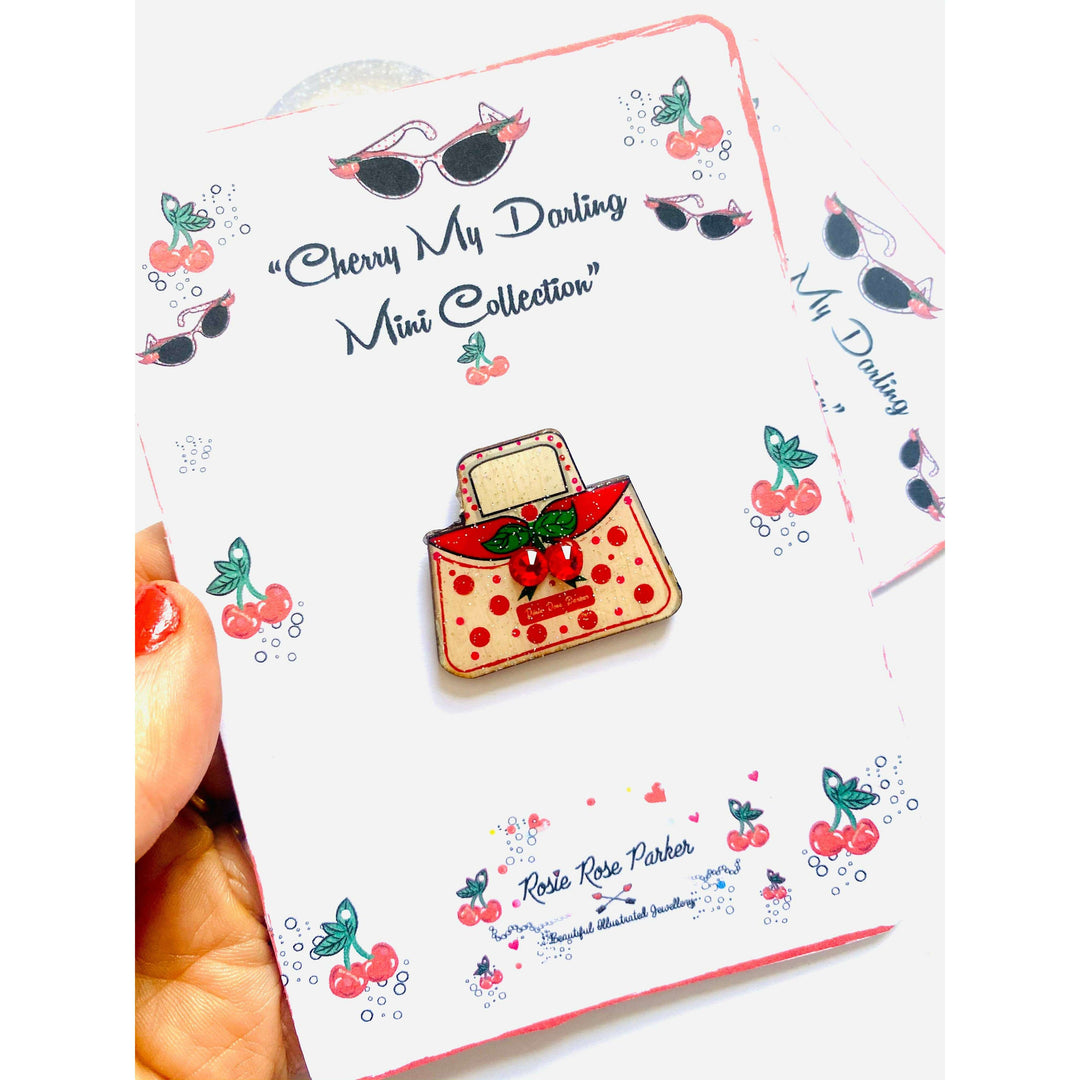 Cherry Handbag Pin Retro 50s Inspired Brooch